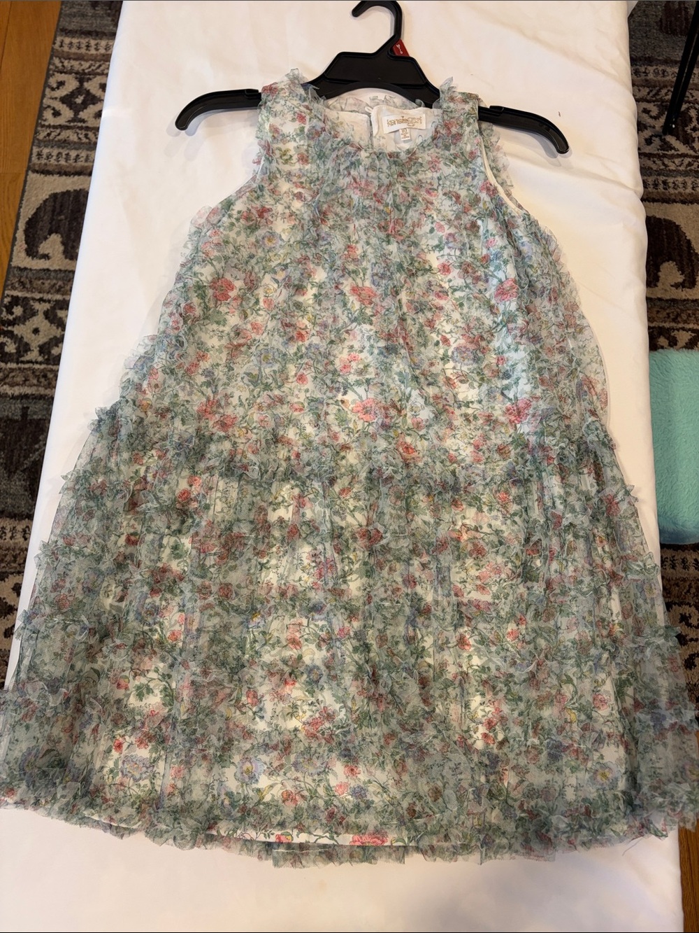 Kensie Girls' Sleeveless Floral Ruffle Dress in Soft Pink and Mint Green